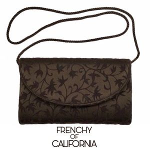 Vintage Frenchy of California Evening Bag Clutch Brown Felted Ivy, Rope Cord EUC